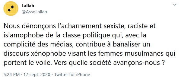 Lallab soutient le voile &agrave; l'Assembl&eacute;e Nationale